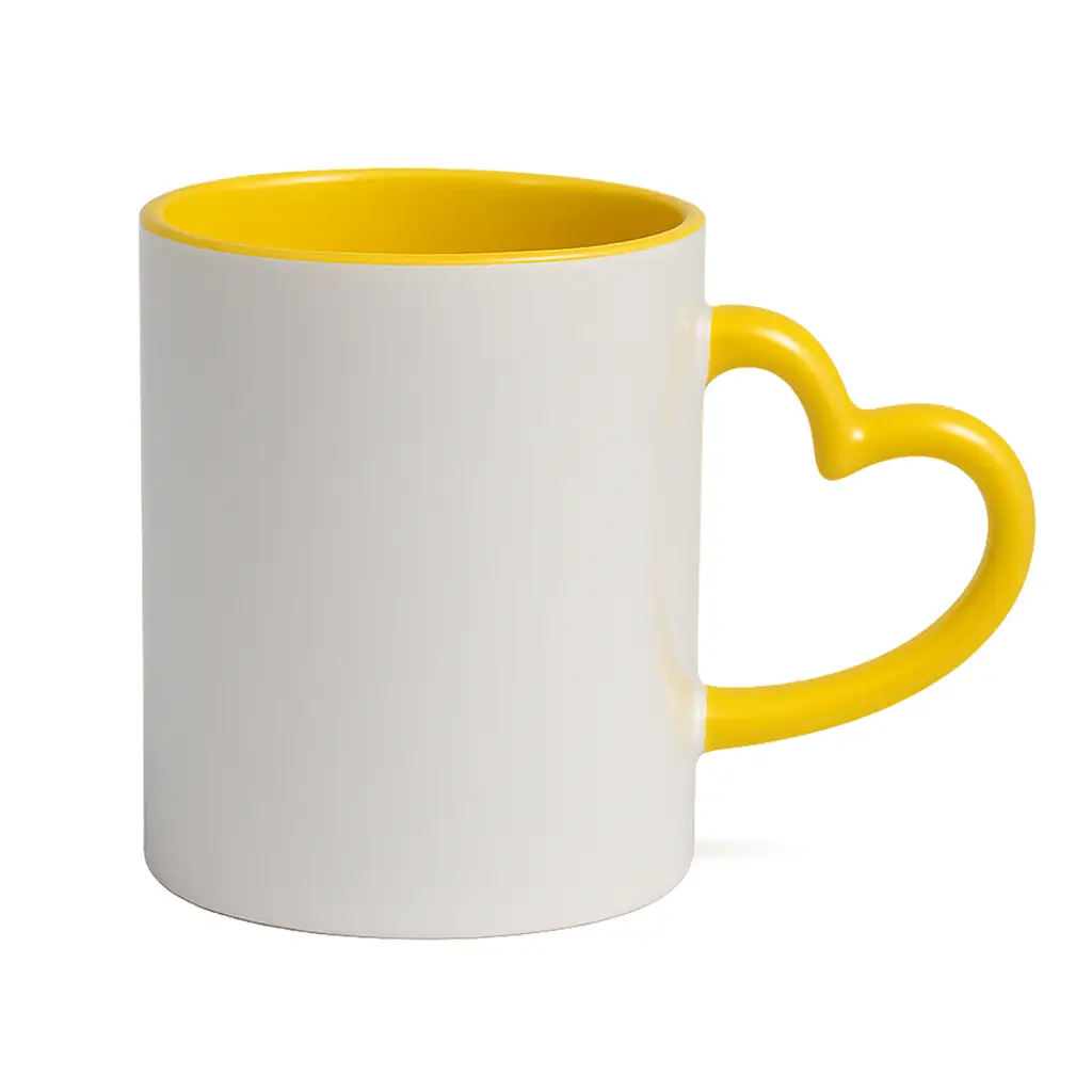 12 - TASSE COEUR JAUNE Mug intérieur Jaune & poignet cœur – Image 1